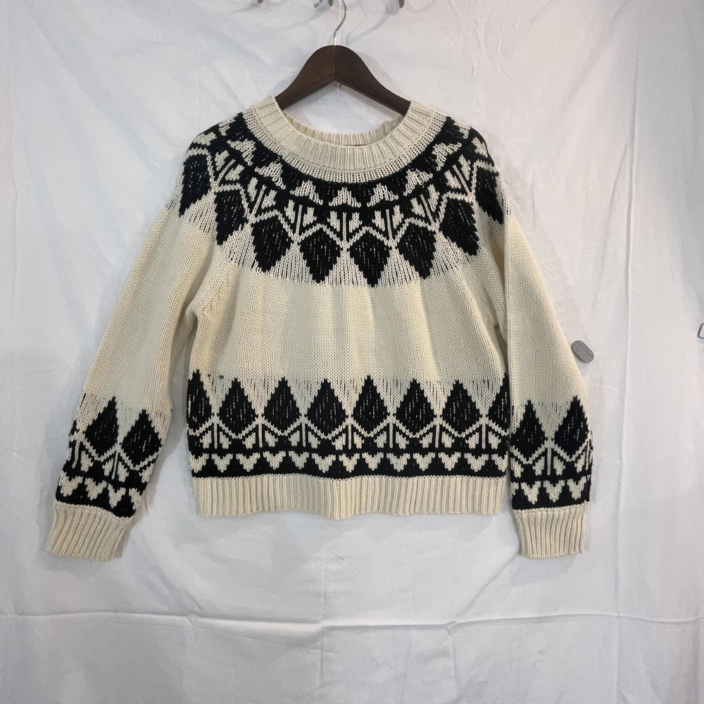 VICI Sweater Womens Medium Black White Fair Isle Crewneck Pullover Knit Nordic